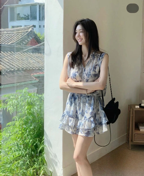Ladies Tie Dye Ruffle Mini Dresses